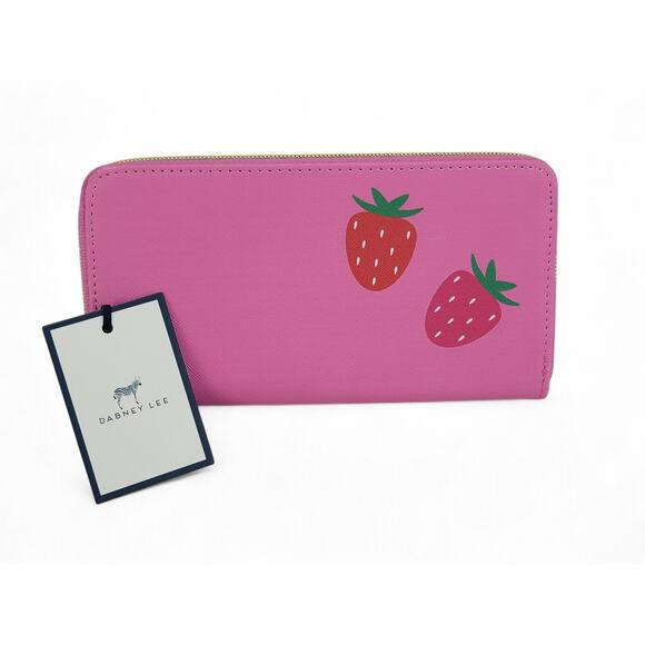 Dabney Lee Strawberry Print Pink Zip Wallet NWT Faux Leather‎ Clutch - Picture 2 of 7